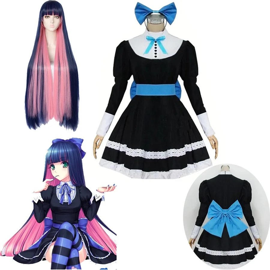 Panty &amp Stocking with Garterbelt Heroine Anarchy Black Dress Cosplay Costume women Lolita Maid Suits party Uniform |