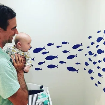 

50 Pcs School of Fish Wall Sticker Bathroom Kitchen Nautical Marine Fish Wall Decal Classroom Toilet Baby Nursery Vinyl Decor