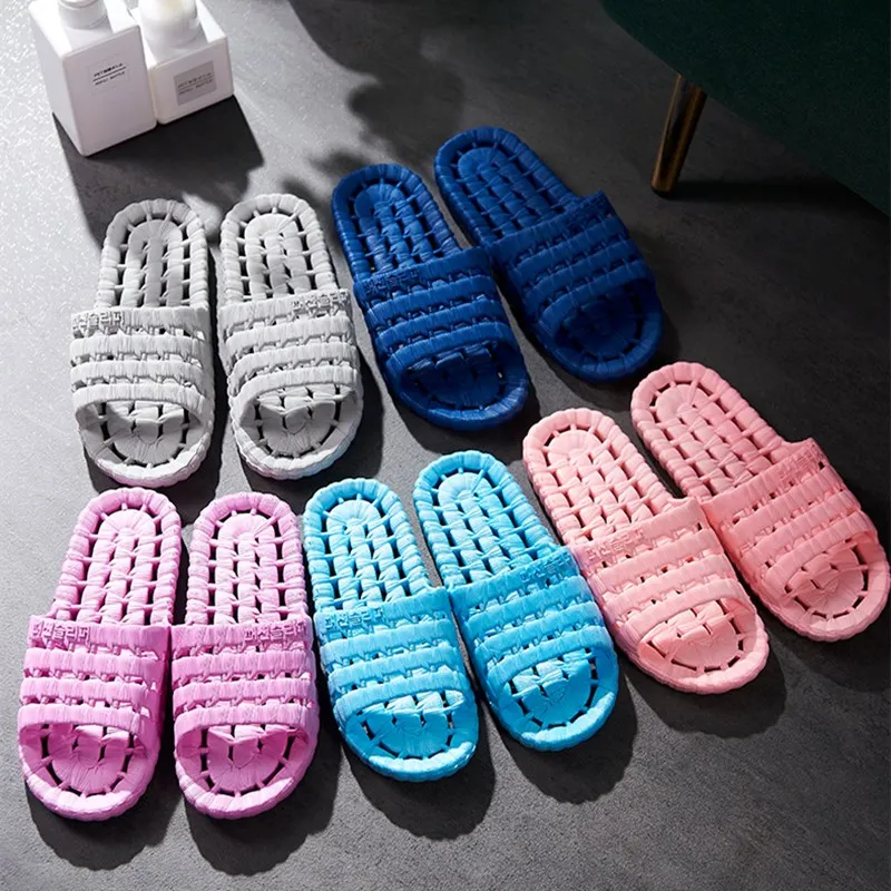 Summer Mens Indoor Slippers Floor Flat Shoes Indoor Home Slippers Flip Flops Solid Nonslip Hollow Bath Slippers Female Shoes