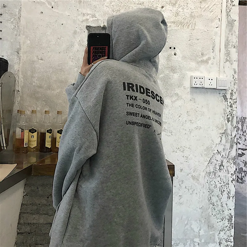 Женские толстовки с капюшоном в Корейском стиле, бархатный теплый пуловер, свободная уличная одежда для женщин с рукавом летучая мышь, повседневная Студенческая простая толстовка с капюшоном, шикарная