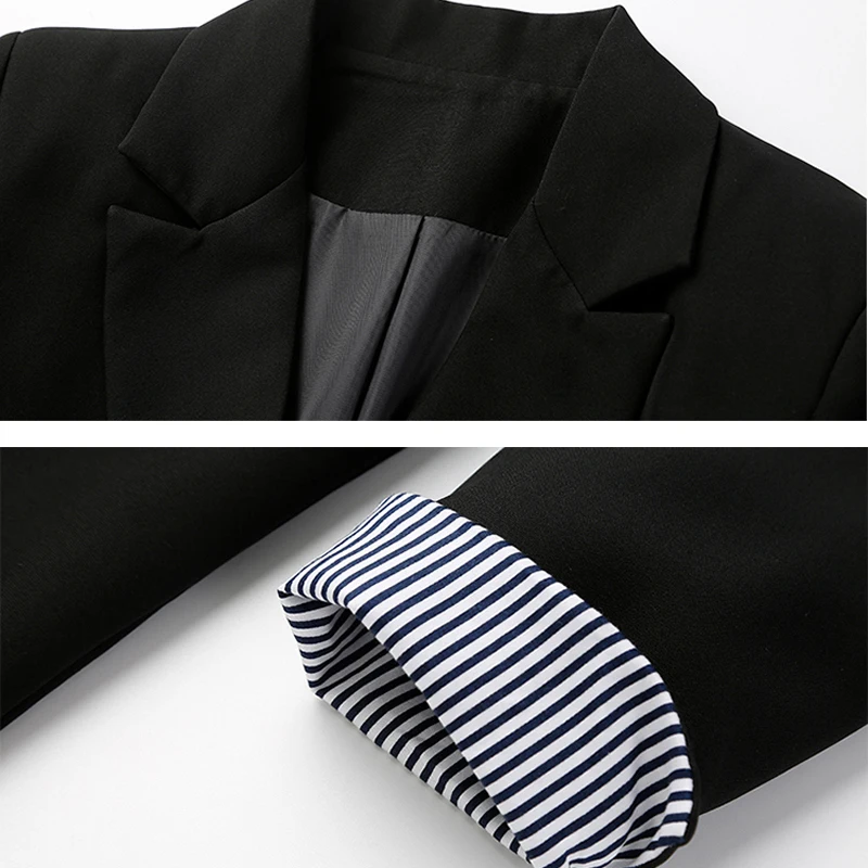 New Women Blazer Double Breasted Black Striped Sleeve Notched Casual Female Blazer Women Jacket Autumn Outerwear Coats