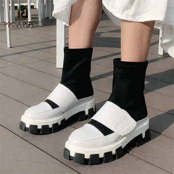 

Prova Perfetto Women's Platform Boots Fashion Round Toe Square Heel HOOK & LOOP Punk Boots ladies Casual Shoes Woman Ankle Boots