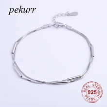 Pekurr, 925 пробы, серебряные браслеты в форме трубки и бусин, амулеты для женщин, аксессуары, коробка, цепочка, ювелирное изделие, модный подарок