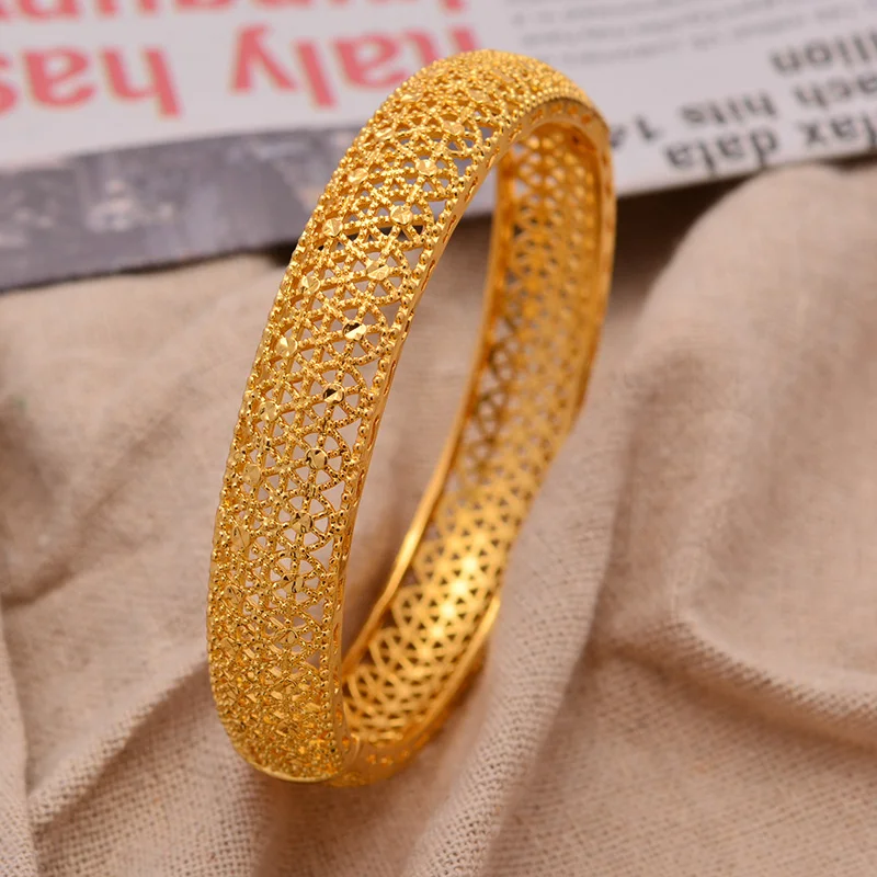 24K 1Pcs Dubai Bride Gold Color Bangles for Womens Ethiopian Bangle Bracelets African Jewellery Middle East Arabic Ornaments | Украшения и