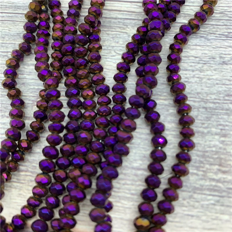 190 Pcs /strand Colorful 2x3mm Crystal Rondell Faceted Glass Beads Small Beads Sead Beads for Jewelry Making Diy - Цвет: metallic purple