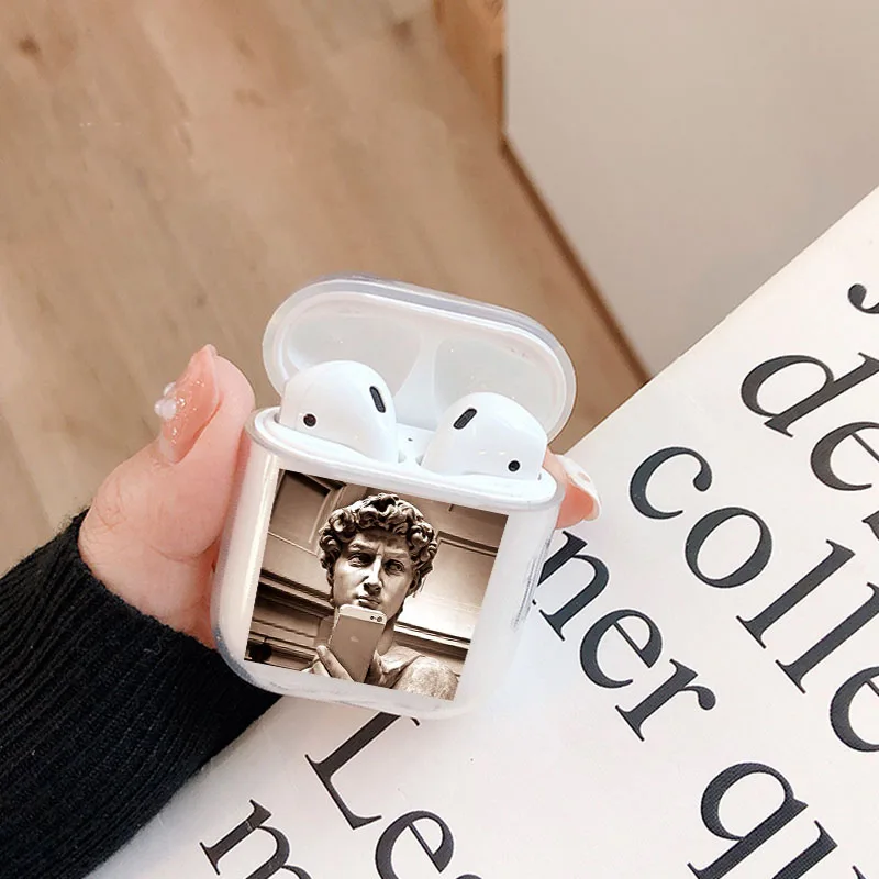 Прозрачный милый чехол для Apple airpods чехол Крышка смешное Искусство Статуя Bluetooth наушники чехол для Airpods наушники мягкий чехол