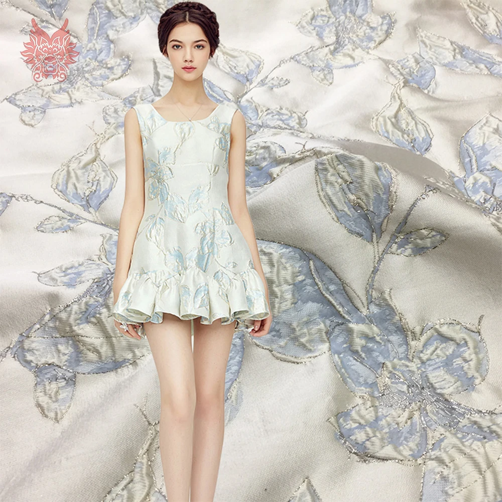 Французская жаккардовая парча с цветочным принтом; цвет розовый, синий, металлик; ткань для платья; юбка принцессы; tessuto broccato tela tissu SP5861