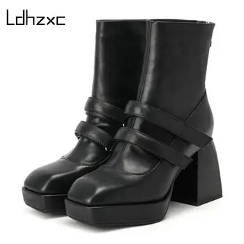 

LDHZXC New Sexy Genuine Leather Mid-calf Boots Platform Fashion High Heels Pumps Autumn Winter Party Prom Shoes Woman