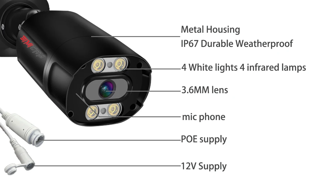 SIMICAM 4K POE Security Camera System 8MP H.265 IP Audio Human detection Color Full Night Vision IP67 Weatherproof Metal NVR Kit SIMICAM 4K POE Security Camera System 8MP H.265 IP Audio Human detection Color Full Night Vision IP67 Weatherproof Metal NVR Kit