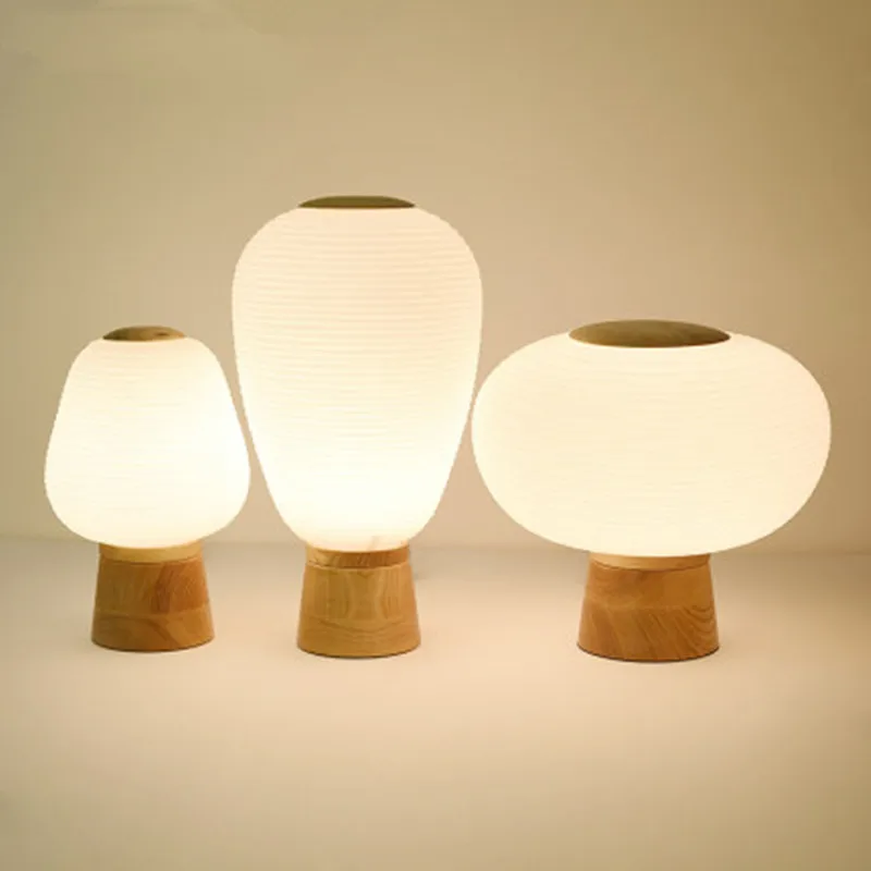 

Japanese Style LED Table Lamp With Glass Lampshade Wooden Bedside Lighting Book Lamps Reading Button Switch Luminaria