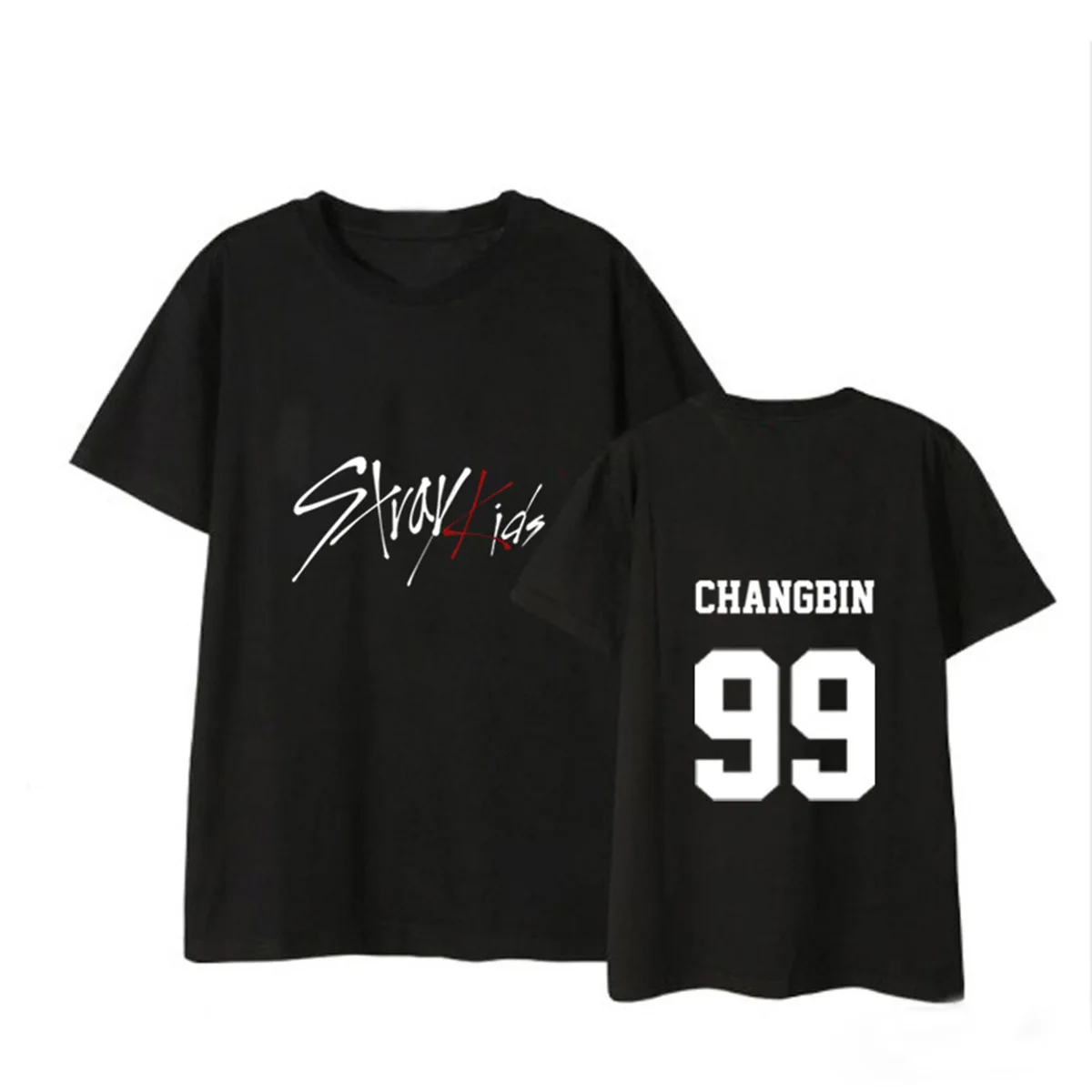 Детская Футболка KPOP StrayKids, Корейская уличная одежда в стиле хип-хоп, MINHO JISUNG WOOJIN CHANGBIN FELIX, хлопковая футболка с короткими рукавами для женщин - Цвет: Black-Changbin