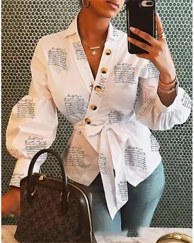 

Fall 2019 Long Sleeve Fashion Women V Neck Tops And Blouses blusas mujer de moda Bandage Women Tops Streetwear Outfits Clothes