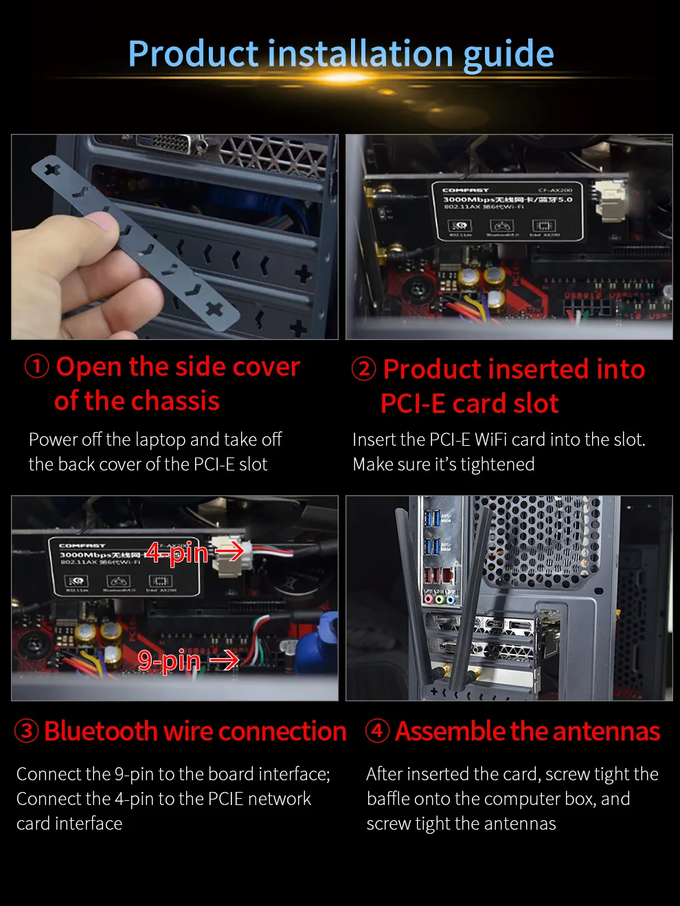 Comfast Gigabit 2974 Мбит/с двухдиапазонный 2,4& 5,8G Intel внешний 2* 6dBi PCIE-X1 Bluetooth 5,0 сильная передача для Window10 AX200