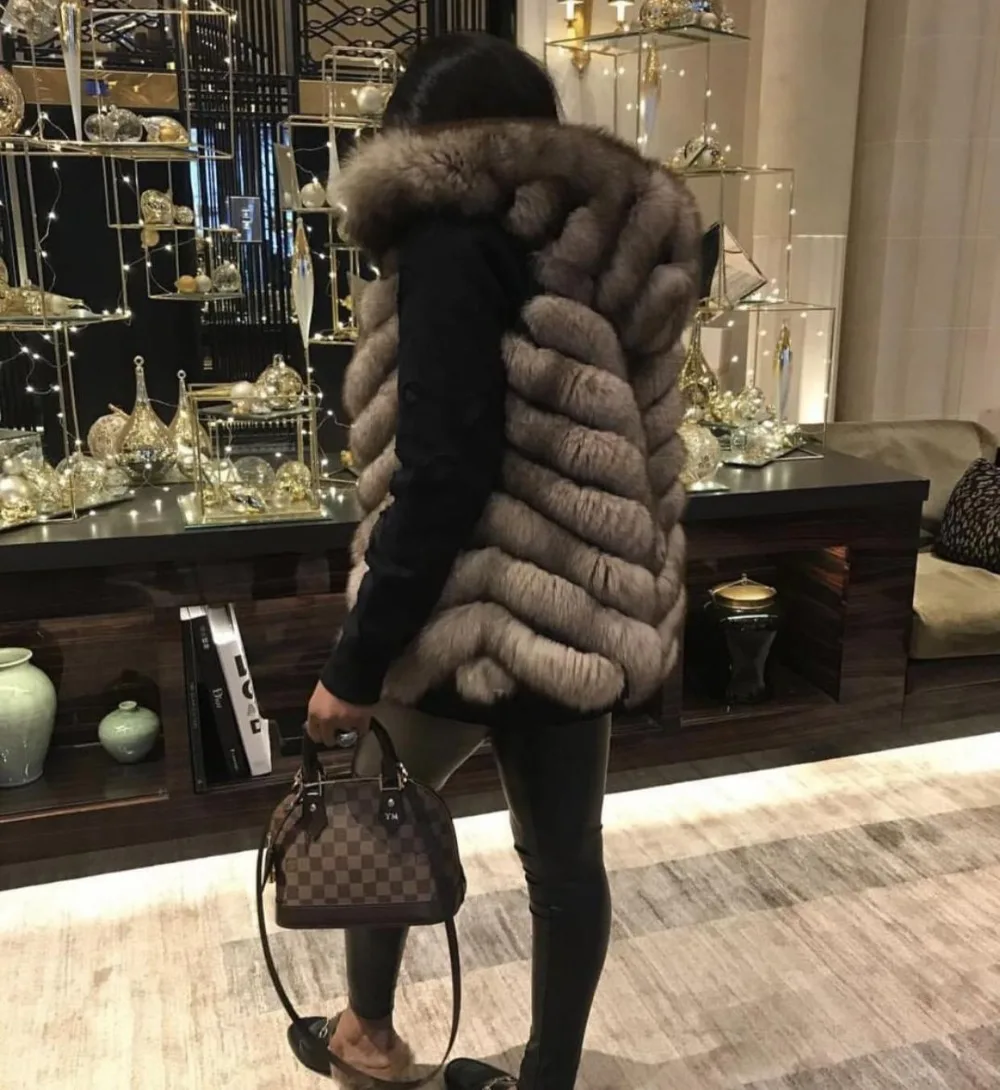 Новое поступление, модные теплые личность рождественские High-end осенне-зимнее двубортное пальто с капюшоном Толщина выше щиколотки из натурального материала; лисий мех пальто Donna; кожаные туфли-лодочки