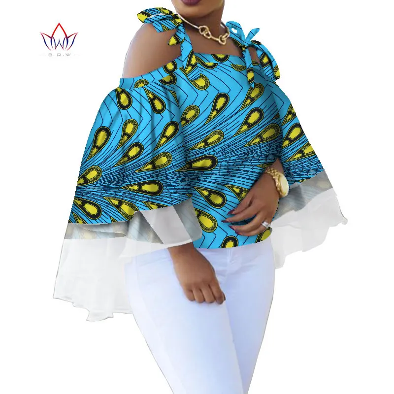 Африканская восковая штамповка рубашка для женщин Дашики с длинными рукавами Африка одежда плюс размер традиционная африканская одежда WY5101