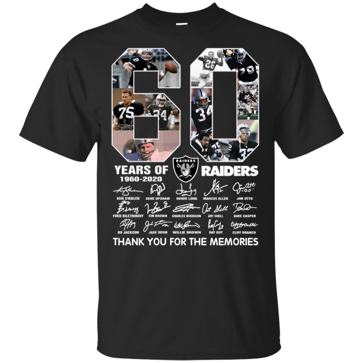 60 лет Окленда рейдерс 1960 футболка Подпись спасибо за Mem