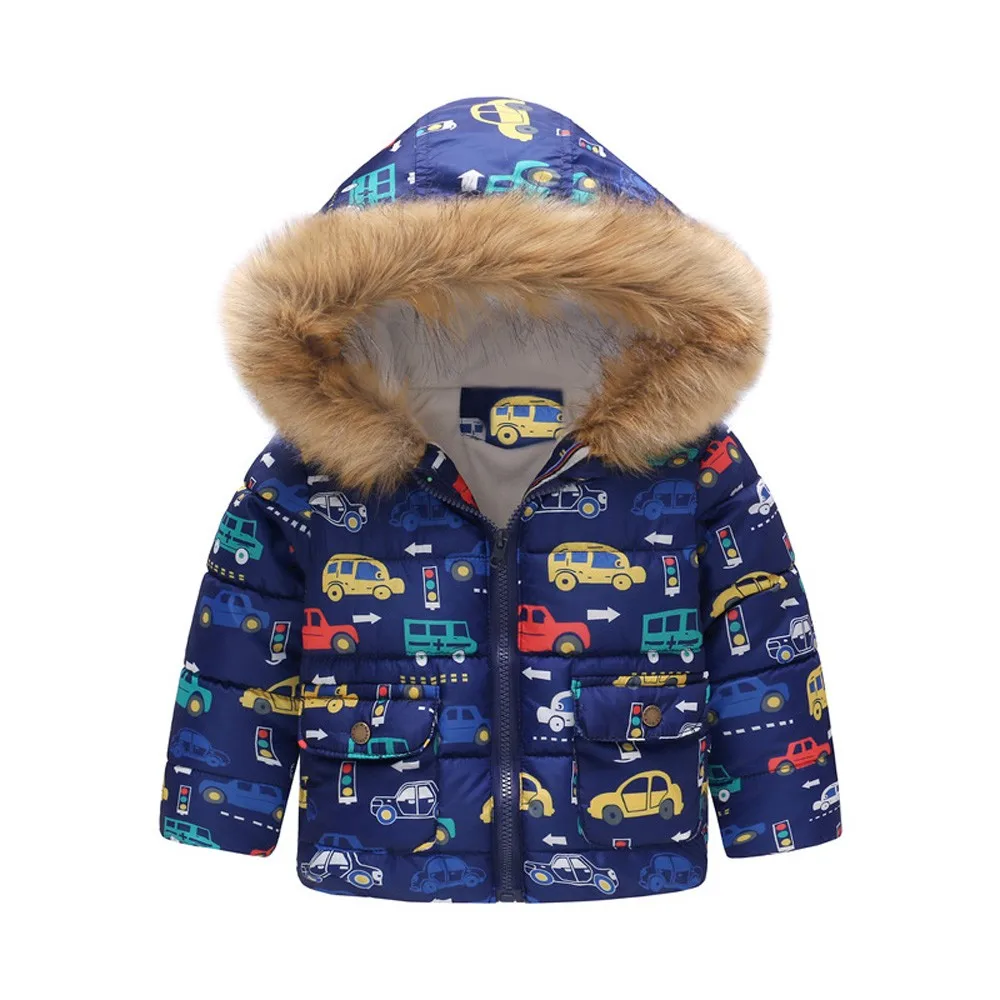 Детский пуховик г., зимняя теплая куртка с рисунком автомобиля для маленьких мальчиков и девочек ветрозащитное пальто с капюшоном L400909 - Цвет: BU