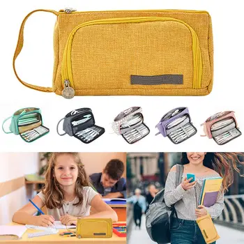

Portable Multifunctional Large Capacity Cotton Linen Holder Pen Storage Bag Pouch School Stationery Make-up Tool