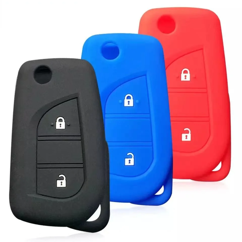 Silicone Key Case Cover for Toyota Yaris Rav 4 2016 2017 for PEUGEOT 108 2 Buttons Remote Key Holder Car Keychain Case