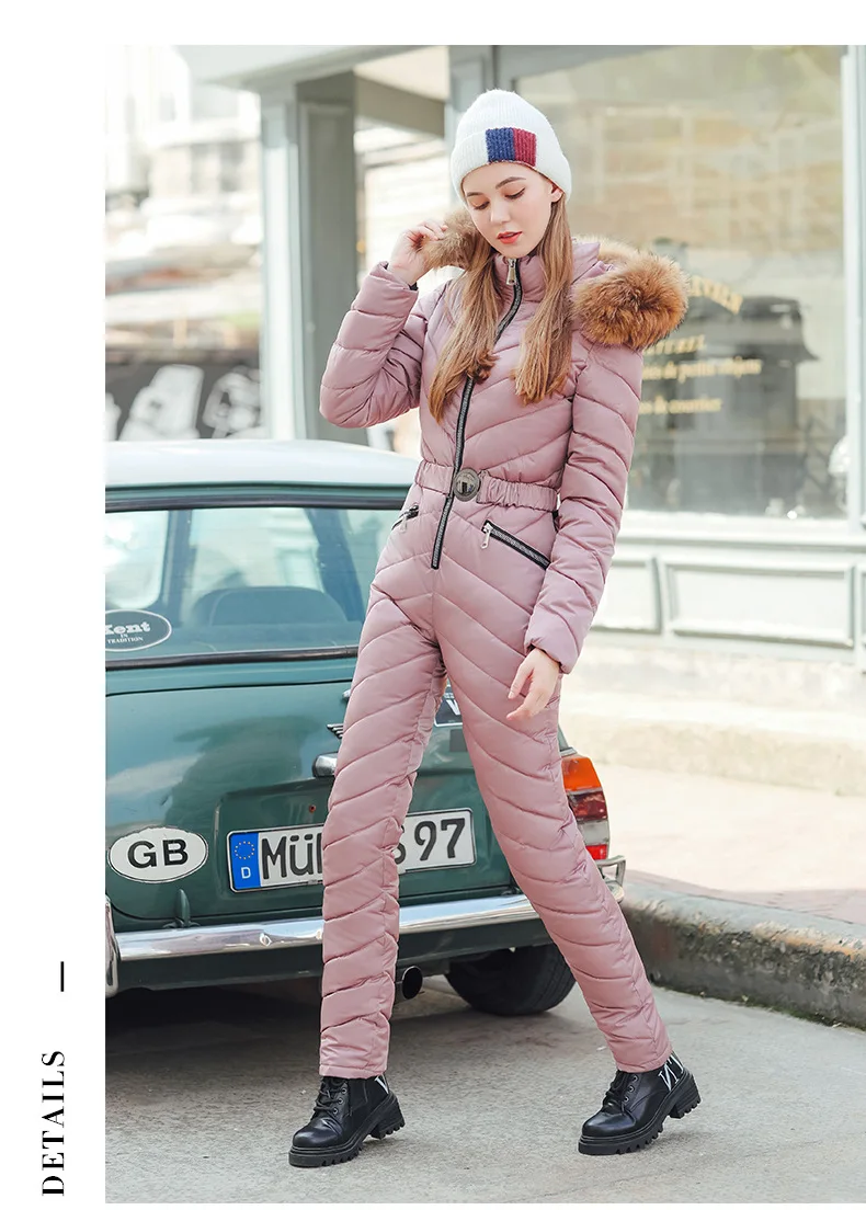 Details about   Women One Piece Jumpsuits Padded Quilted Hooded Slim Skiing Suit Thick Warm 