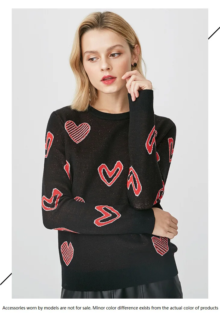 Женский шерстяной вязаный свитер с узором в форме сердца | 419113505