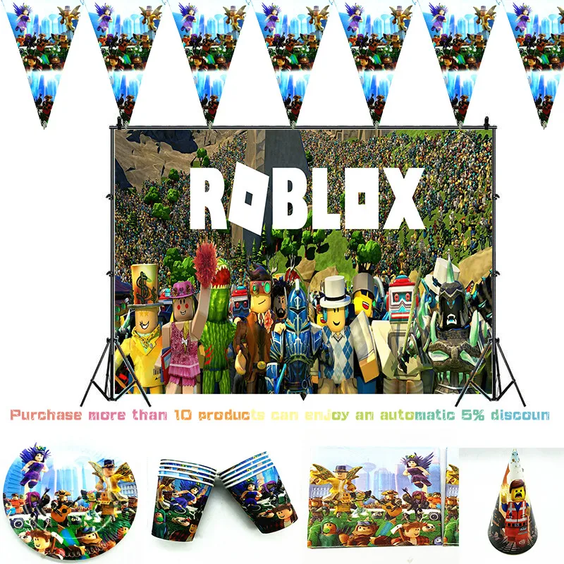 Compra Cartel para Cumpleaños de Niños, decoración de temática Robloxs, platos y vasos de papel para Baby Shower, cartel para pastel, vajilla desechable, suministros de regalo Erb1eGJeN1M