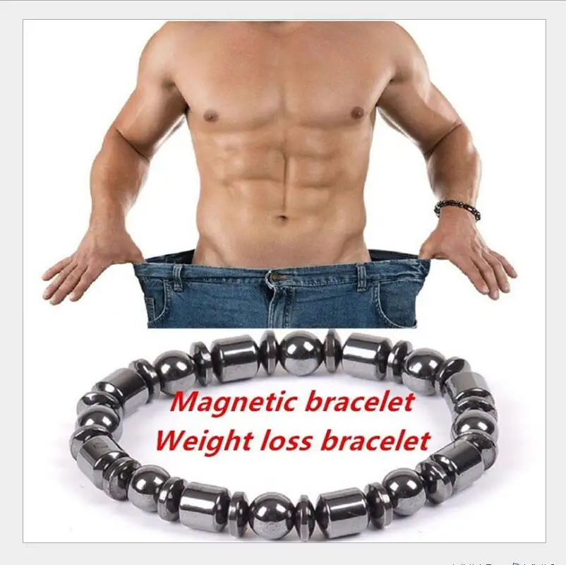 919 Weight Loss Round Black Stone Magnetic Therapy Bracelet For Women Men Health Care Hematite Stretch Bracelets | Украшения и