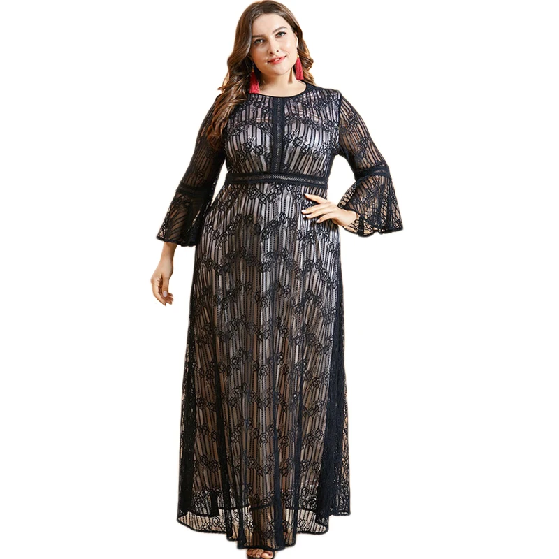 Женское кружевное длинное платье Kaftan повседневное свободное большого размера в