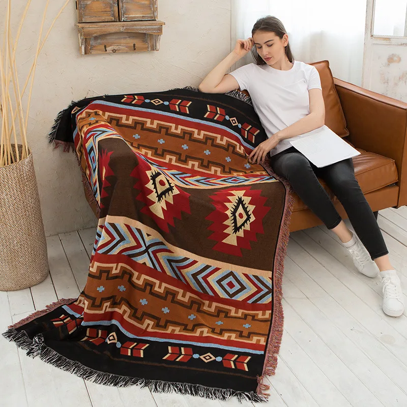 Cotton Knitted Sofa Blanket Geometric Hanging Tapestry
