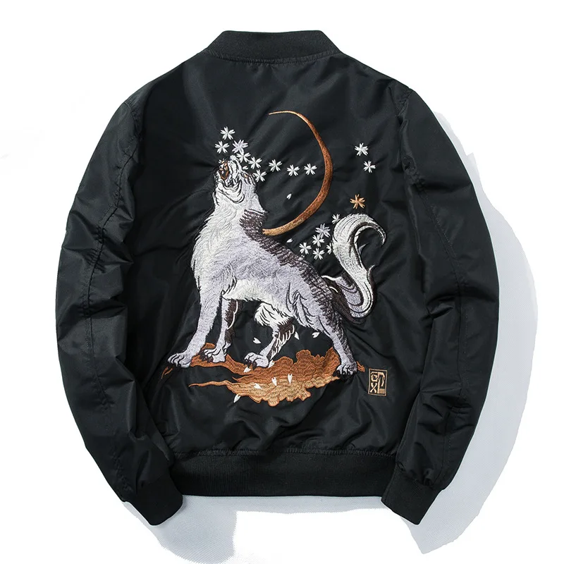 

Hip Hop Design Yokosuka Autumn Men Ma-1 Bomber Jacket Harajuku Wolf Embroidery Fashion Streetwear Casual Baseball Jackets Coats