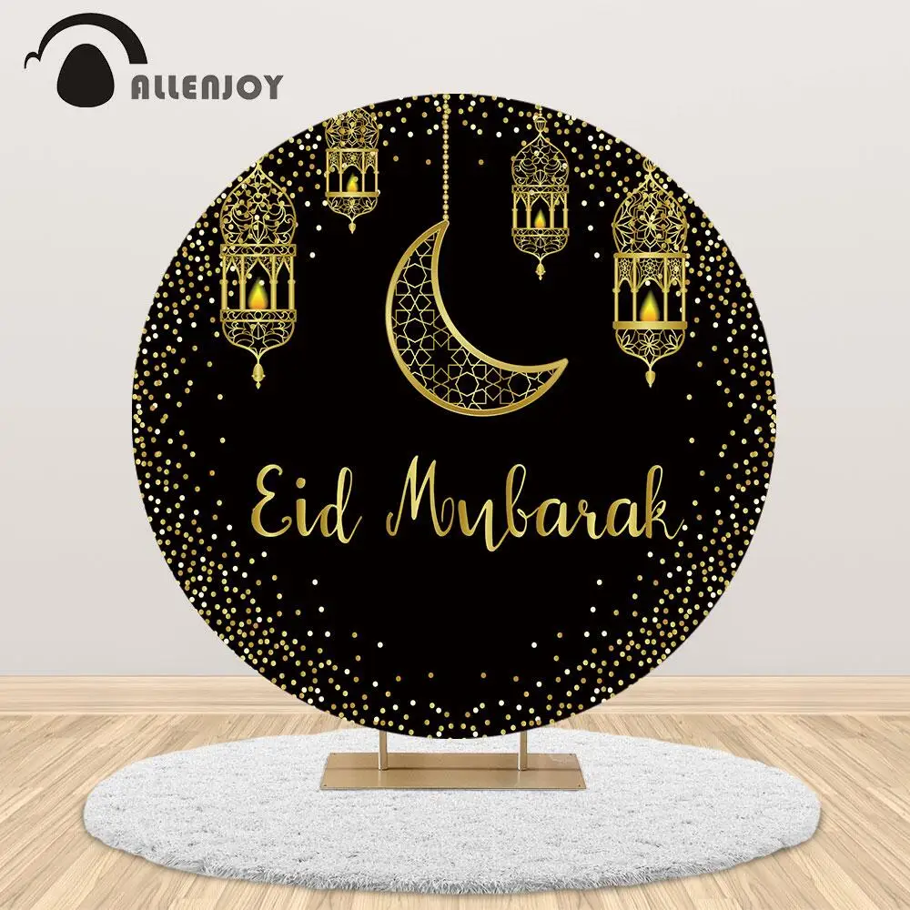 Allenjoy Eid Mubarak Black Circle Background Golden Moon Islamic Hanging  Lamps Ramadan Kareem Round Backdrop Cover Photophone - Backgrounds -  AliExpress