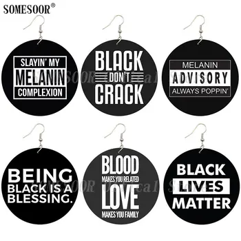 

SOMESOOR Black Live Matter Sayings Blessing Women Wooden Drop Earrings Melanin Complexion Blood Love Both Sides Printed Jewelry