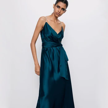 

ZA Imitation Diamond Inlaid Dress Suspender Underwear Dress V Neck Fashion Pullover Strap Bow Elastic Waist Party Sexy Dress