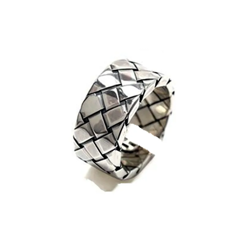 Authentic 925 Sterling Silver Fashion Retro Wide-Face Woven Mesh Opening Ring Fine Jewelry For Women Party Gift | Украшения и
