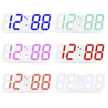 

Digital Wall Clock 3D LED Wall Mount / Desktop Alarm Clock Large Number Of Automatic Brightness 12/24 Hours Display Desk Night