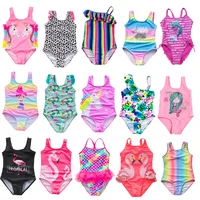 2-14 Years Girls Swimsuit  2021 New One Piece Swimwear Flamingo Ruffle Style Children's Swimwear Unicorn One Piece Swimsuit 1