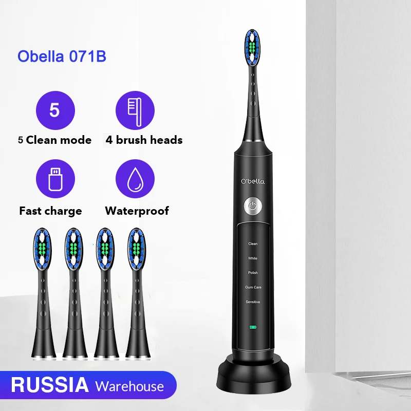 O'BELLA 071B Ultrasonic Electric Toothbrush 48000RPM Time Remind Adult Waterproof USB Rechargeable Tooth Brushes With Heads O'BELLA 071B Ultrasonic Electric Toothbrush 48000RPM Time Remind Adult Waterproof USB Rechargeable Tooth Brushes With Heads