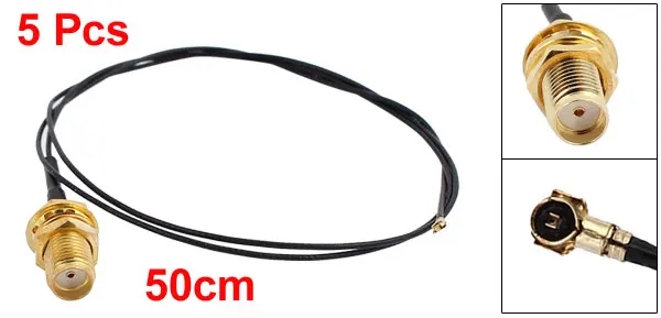5Pcs RF0.81 Female IPEX 4 to RP-SMA-K Antenna WiFi Pigtail Cable 50cm Black