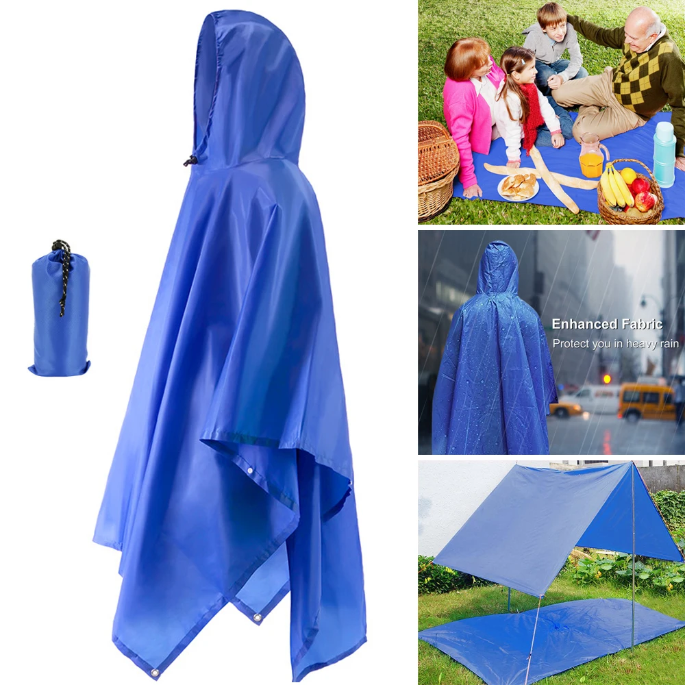 

Portable 3 in 1 Ourdoor Raincoat Poncho Water-resistant Cover Rain Travel Hiking Cycling Camping Tent Mat Multifunctional