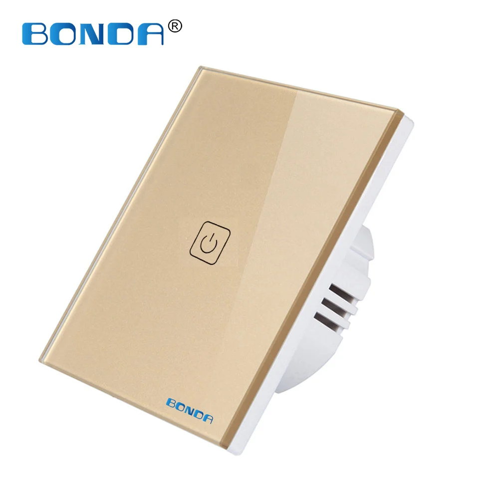 BONDA-interruptor de luz de pared con pantalla táctil de tres colores, interruptor de luz de pared con panel de cristal de lujo, auténtico estándar europeo, color negro, blanco y dorado