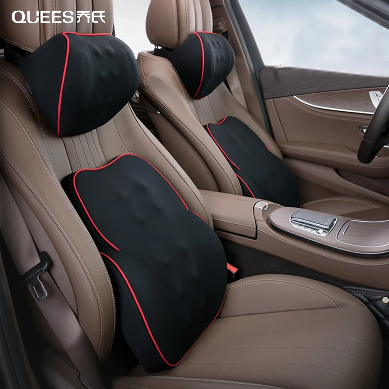 

QUEES Car Seat Cushion Car Headrest Lumbar Support With Massage Particles Neck Pillow Waist Support Car Accessories Memory Foam
