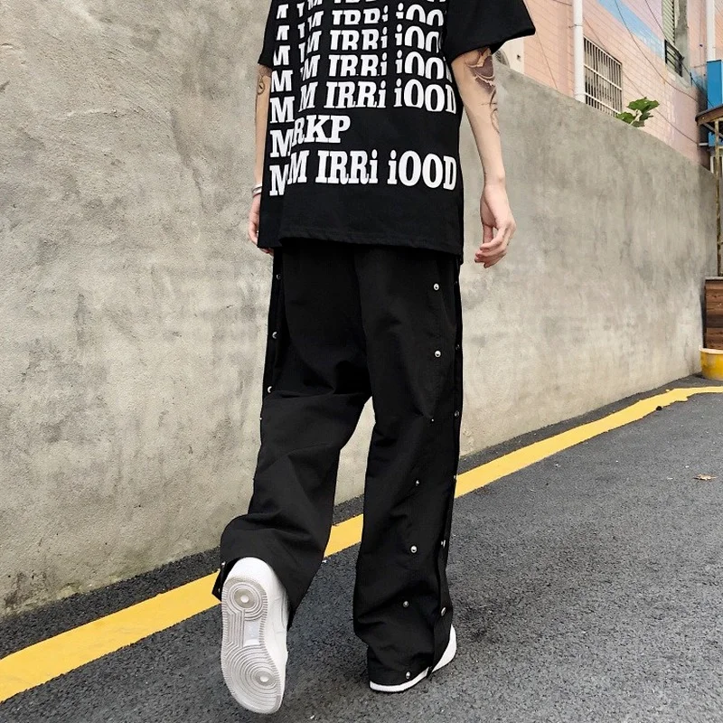 Side Buttons Hip Hop Harem Pants for Mens 2021 Fashion Trends Wide Leg Sweatpants Teen Harajuku Baggy Jogging Trousers - Image 4
