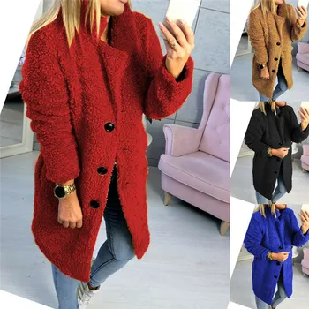 

Women Fluffy Coat Fleece Fur Jackets Teddy Bear Winter Warm Outerwear Cardigan Tops Jacket Button Oversize Outwear Coats