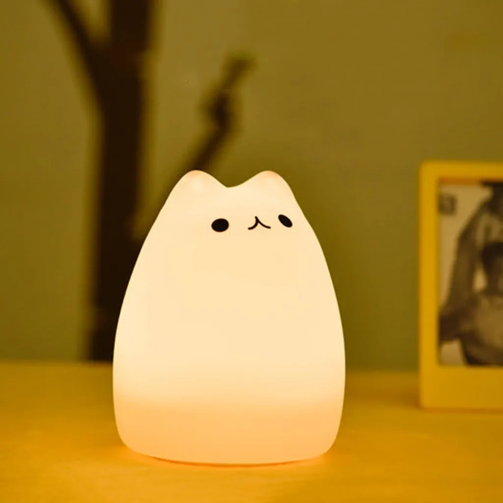 Портативный светодиодный ночник для детей, разноцветный силиконовый светильник в виде кошки, 7 цветов, Прямая поставка