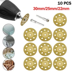 10 pcs / set  22/25/30 mm Mini Diamond Saw Blade Silver Cutting Discs with 2X Connecting Shank for Dremel Drill Fit Rotary Tools