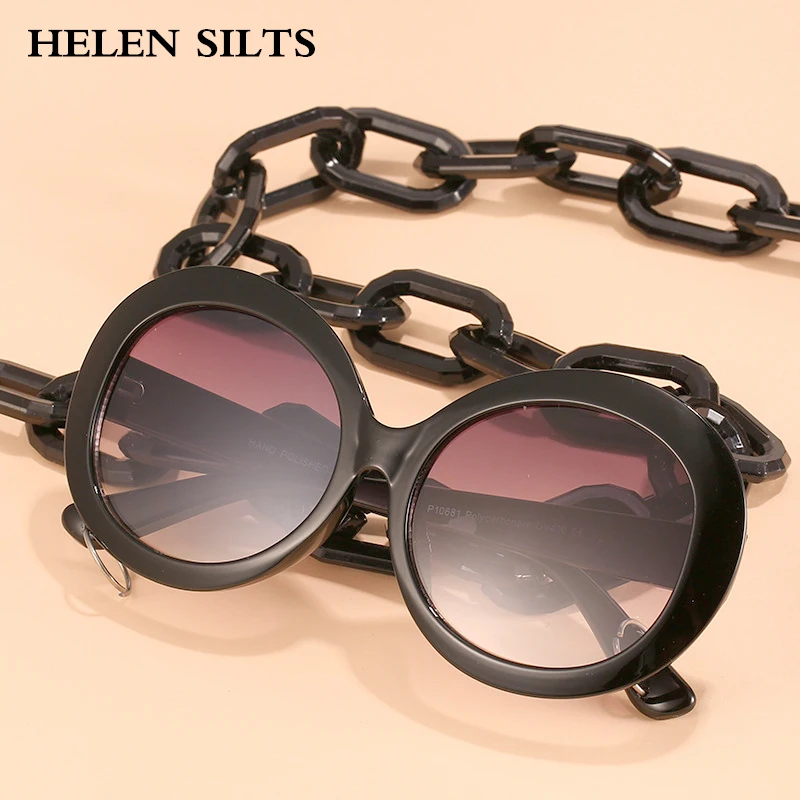 

Fashion Round Sunglasses Chain for Women Big Frame Vintage Steampunk Sun Glasses Female Neck Chain Glasses UV400 Eyewears Women