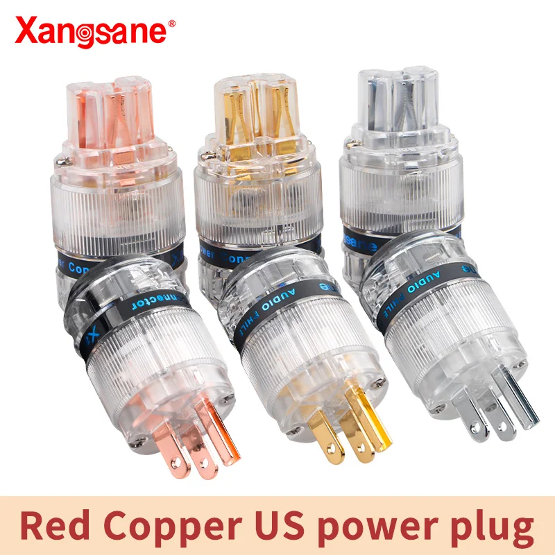 

Xangsane set of red copper/gold-plated/rhodium-plated platinum US transparent shell power plug DIY hifi power audio cable