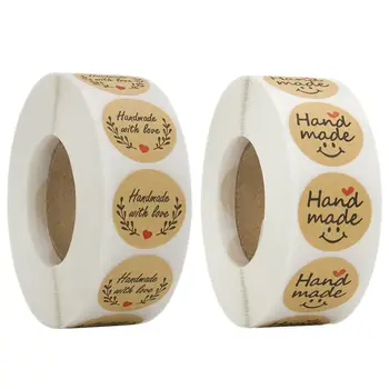 

HOT-1000pcs Stickers Adhesive Sticker Kraft Round Labels 8X6X5cm - 500pcs "Handmade with Love " & 500Pcs "Thank You "