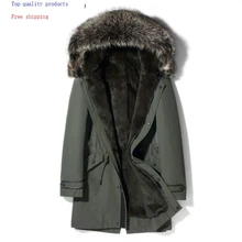 Зимняя куртка, Мужская парка, пальто с натуральным мехом, Мужская Роскошная куртка с подкладкой из натурального кроличьего меха, мужские парки 81P82007 KJ2436