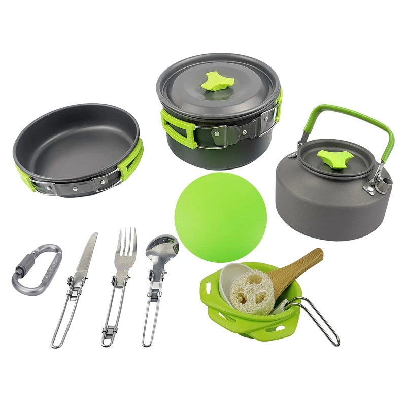 

Camping Cookware Outside Camping Cooking Set Mess Kit with Flat-Bottomed Pot Kettle Chopping Board for Camping Picnic